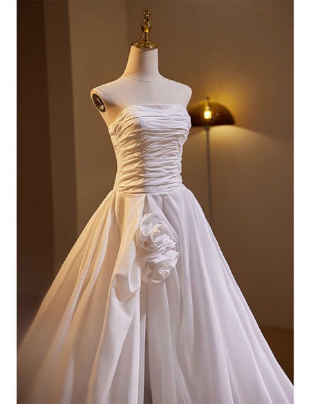 Strapless Crepe Satin Ballgown Wedding Dress With Split