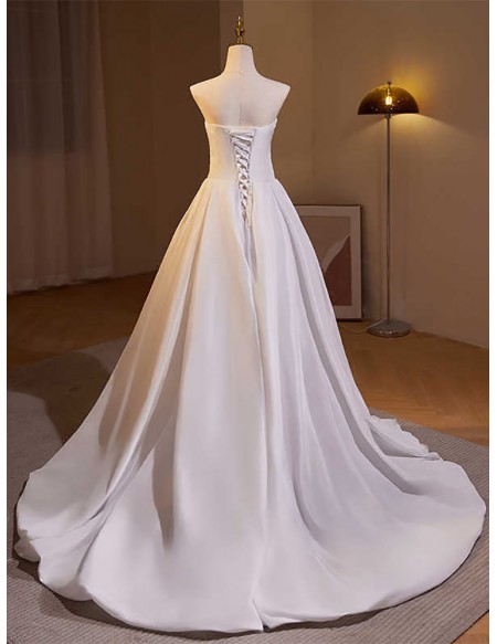 Strapless Crepe Satin Ballgown Wedding Dress With Split
