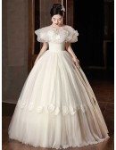 Cute Flowers Off Shoulder Ballgown Tulle Wedding Dress