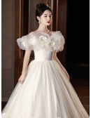 Cute Flowers Off Shoulder Ballgown Tulle Wedding Dress
