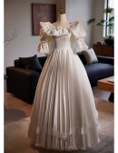 Vintage Inspired Satin Ballgown Wedding Dress With Sleeves