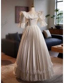 Vintage Inspired Satin Ballgown Wedding Dress With Sleeves