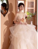 Sexy Vneck Sheer Waist Ruffled Ballgown Wedding Dress With Beaded Straps