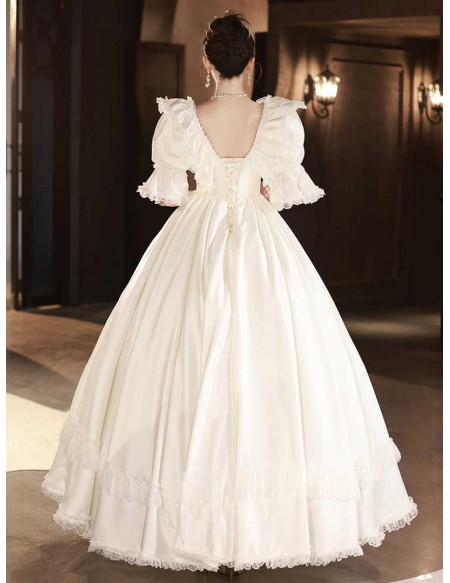 Vintage Inspired Ballgown Long Wedding Dress With Puff Sleeves