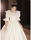 Vintage Inspired Ballgown Long Wedding Dress With Puff Sleeves