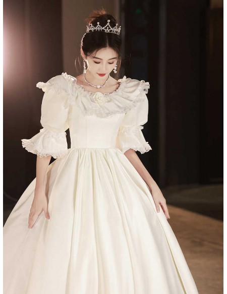 Vintage Inspired Ballgown Long Wedding Dress With Puff Sleeves