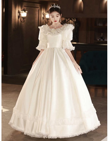 Vintage Inspired Ballgown Long Wedding Dress With Puff Sleeves