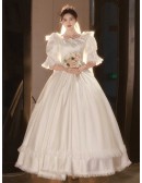 Vintage Inspired Ballgown Long Wedding Dress With Puff Sleeves