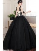 Gothic Black Lace Ball Gown Wedding Dress | Long Sleeve Illusion Bridal Gown With Corset Back