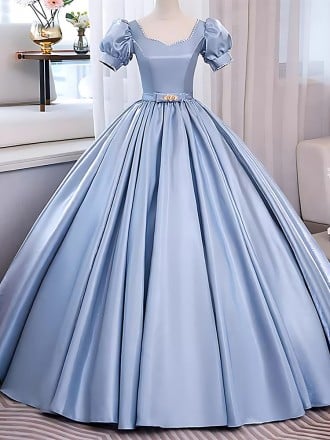 Powder Blue Bridal Gown | Vintage Inspired Ball Gown Wedding Dress With Short Sleeves