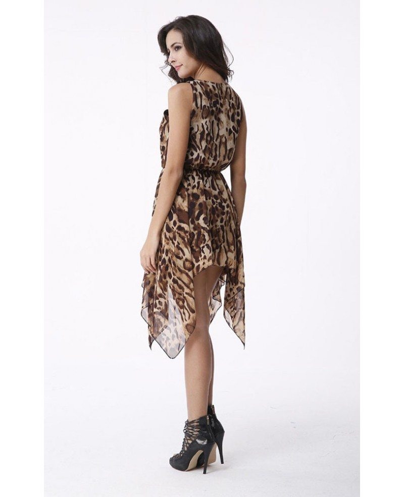 Halter Leopard Print Asymmetrial Chiffon Dress GemGrace