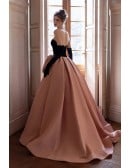 Elegant Black & Pink Ball Gown Wedding Dress - Strapless Formal Evening Gown With Big Bow