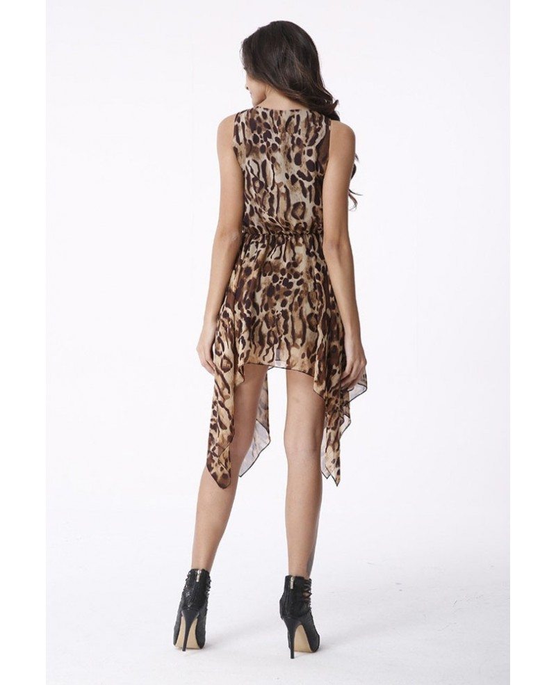 Halter Leopard Print Asymmetrial Chiffon Dress Gemgrace