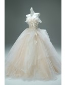 Dreamy Tulle Champagne Wedding Gown | Beautiful Off-shoulder Ball Gown For Brides