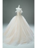 Dreamy Tulle Champagne Wedding Gown | Beautiful Off-shoulder Ball Gown For Brides