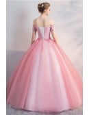 Pale Pink Princess Wedding Dress - Off-shoulder Bridal Gown With Appliques