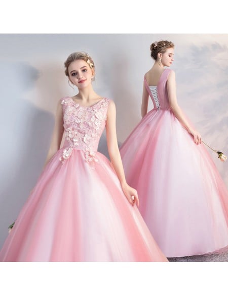 Pale Pink Princess Wedding Dress - Off-shoulder Bridal Gown With Appliques