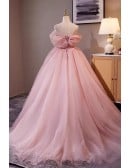 Romantic Soft Pink Quinceanera & Wedding Ball Gown | Off Shoulder Tulle Dress