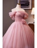 Romantic Soft Pink Quinceanera & Wedding Ball Gown | Off Shoulder Tulle Dress