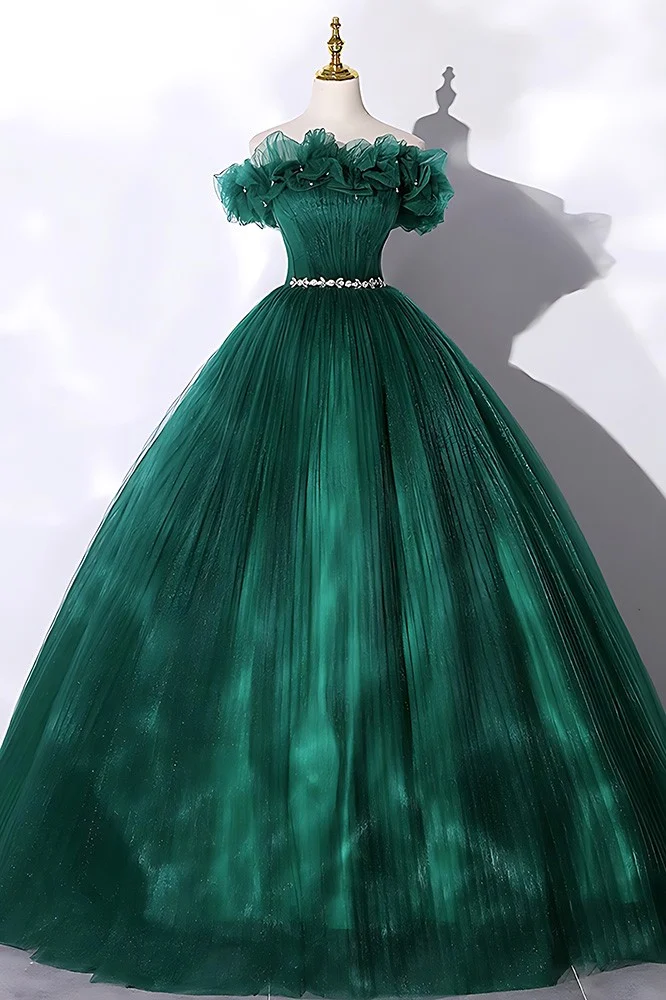 women's emerald green wedding dress Gothic Emerald Green Ball Gown with Floral Accents