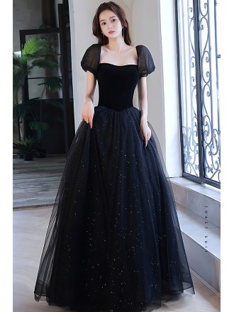 Unique Black Puff Sleeve Ball Gown - Elegant Formal Dress For Weddings & Galas