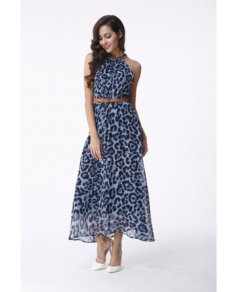 Leopard Print Chiffon Belted Maxi Shirt Dress