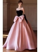 Pastel Pink Ball Gown Wedding Dress With Black Bodice & Statement Bow