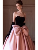 Pastel Pink Ball Gown Wedding Dress With Black Bodice & Statement Bow