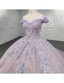 Pastel Pink Off-the-shoulder Bridal Gown With Glitter & Multi-color Lace Detail