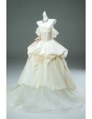 Elegant Champagne Colored Wedding Dress | Vintage Inspired Off-shoulder Corset Gown