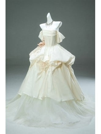 Elegant Champagne Colored Wedding Dress | Vintage Inspired Off-shoulder Corset Gown