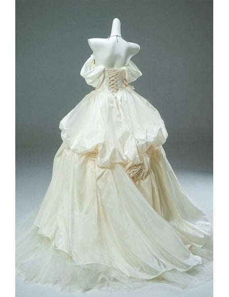Elegant Champagne Colored Wedding Dress | Vintage Inspired Off-shoulder Corset Gown