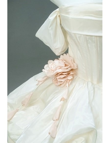 Elegant Champagne Colored Wedding Dress | Vintage Inspired Off-shoulder Corset Gown