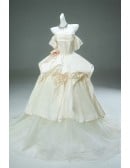 Elegant Champagne Colored Wedding Dress | Vintage Inspired Off-shoulder Corset Gown