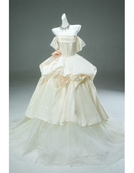 Elegant Champagne Colored Wedding Dress | Vintage Inspired Off-shoulder Corset Gown