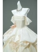 Elegant Champagne Colored Wedding Dress | Vintage Inspired Off-shoulder Corset Gown