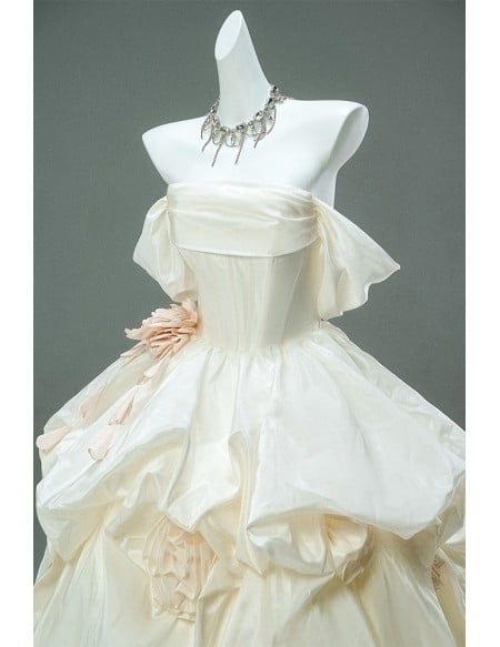 Elegant Champagne Colored Wedding Dress | Vintage Inspired Off-shoulder Corset Gown