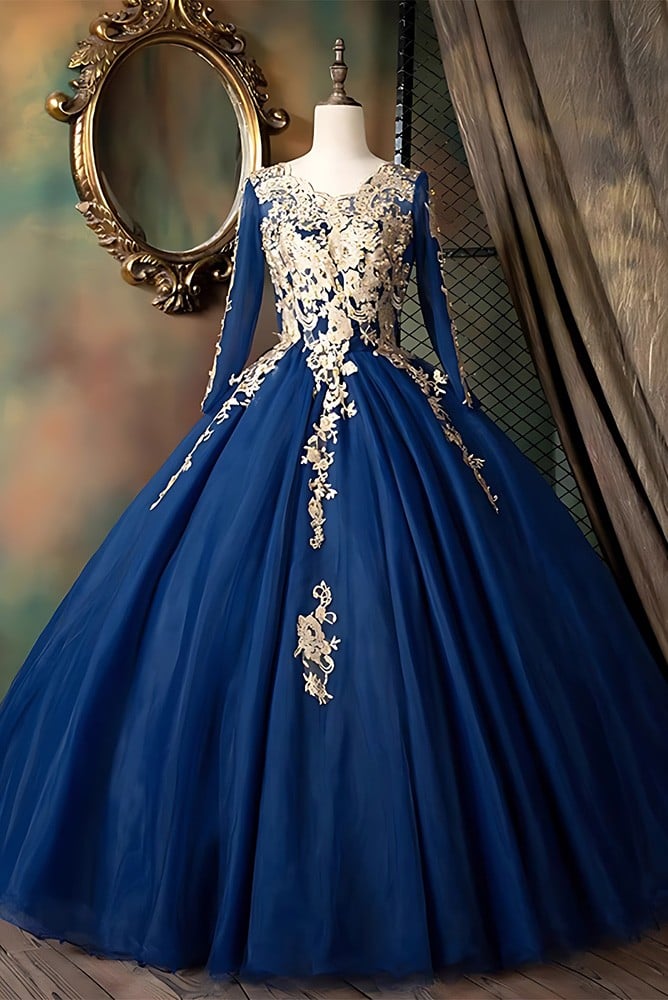 green emerald velvet dress Navy Blue Long Prom Dress with Gold Sequins