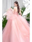 Dreamy Blush Pink Tulle Ball Gown Wedding Dress | Strapless Bridal Gown With Puffy Skirt
