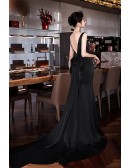 Formal Black Wedding Dress For Women - Modern Mermaid Silhouette With Train & Low Back Bow
