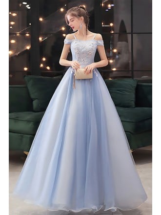 Pastel Blue Wedding Dress - Beautiful Off-shoulder Bridal Gown