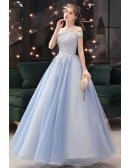 Pastel Blue Wedding Dress - Beautiful Off-shoulder Bridal Gown