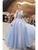Pastel Blue Wedding Dress - Beautiful Off-shoulder Bridal Gown