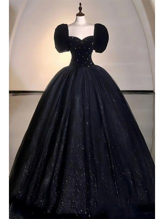 Luxurious Black Princess Wedding Dress - Sparkly Corset Ball Gown For Brides