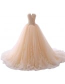 Elegant Champagne Wedding Dress - Strapless Sweetheart Ball Gown With Lace Appliques