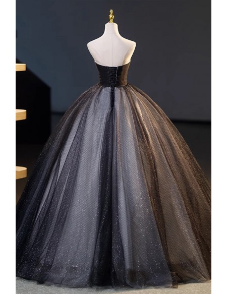Elegant Black Wedding Dress - Strapless Ball Gown With Sparkle Tulle And Bejeweled Belt