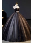 Elegant Black Wedding Dress - Strapless Ball Gown With Sparkle Tulle And Bejeweled Belt