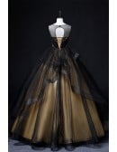 Unique Black Wedding Dress - Gold Accents & Corset Back Ball Gown