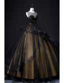 Unique Black Wedding Dress - Gold Accents & Corset Back Ball Gown