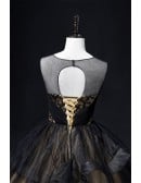 Unique Black Wedding Dress - Gold Accents & Corset Back Ball Gown
